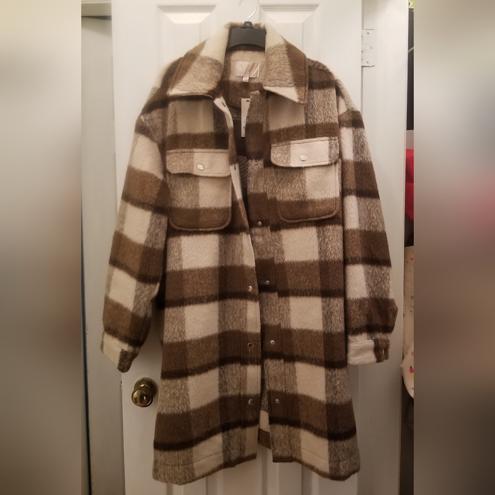 Francesca's Brown Plaid Shacket
